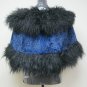 LADIES PRINTED BLUE REX CAPE TRIM WITH BLACK TIBET LAMB - 67018 (SZ F)
