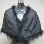 LADIES PRINTED BLUE REX CAPE TRIM WITH BLACK TIBET LAMB - 67018 (SZ F)