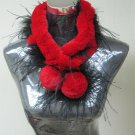 CUTE RED REX KNITTED SCARF TRIM WITH BLACK OSTRICH FEATHER- ST#K035