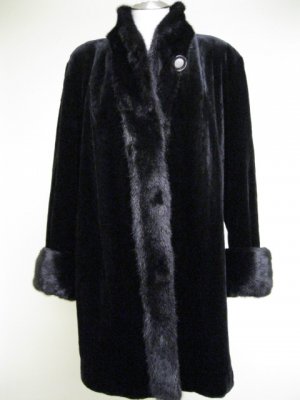 LADIES BLK SHEARED MINK STROLLER W/LONG HAIR MINK TRIM+TURN UP CUFF-DND103(o)XL