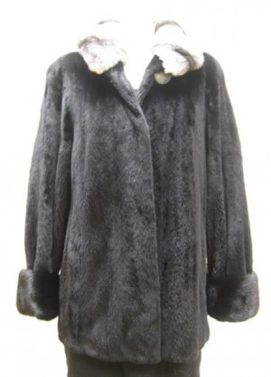 LADIES BLK SHEARED MINK JKT W/CHINCHILLA-56919(o) SIZE 6