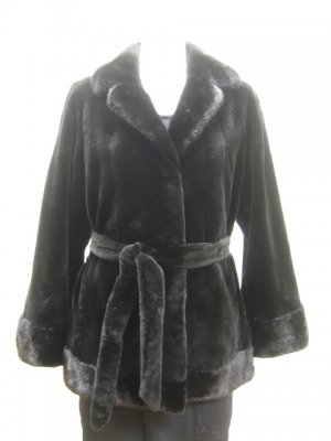 LADIES DYED BLK SHEARED MINK JKT W/MINK COLAR-36236(o) (SIZE M)