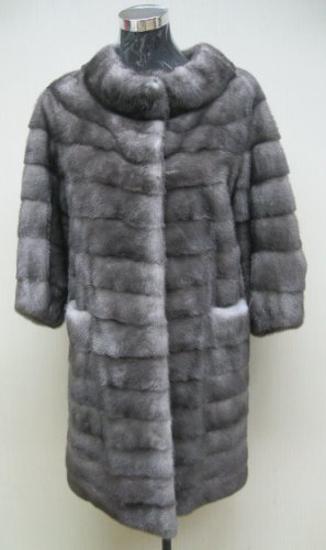 LADIES BLUE GREY MINK HILO 3/4 LENGTH SLEEVE JACKET - 60626(o) SIZE 55 = M