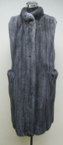 LADIES BLUE GREY DEGRADE MINK LONG VEST REVERSIBLE TO SILK -62120(SIZE 55 = M)