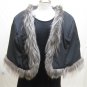LADIES BLACK MINK CAPE WITH SILVER FOX TRIM-64473 (o) SIZE F