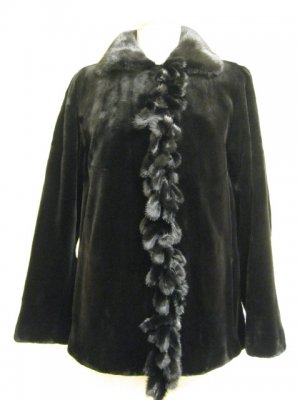 LADIES SHEARED BLACK MINK JKT TRIM WITH LONG HAIR MINK-41979(o) SIZE M