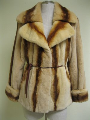 SUPER SOFT WHISKEY PLUCKED MINK JACKET W/ STRIPE-44911(o) size 40(M)