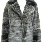 LADIES BLACK/BLUE IRIS 2 TONES V-SHAPE MINK JACKET-52802(o) SIZE M