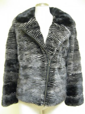 LADIES BLACK/BLUE IRIS 2 TONES V-SHAPE MINK JACKET-52802(o) SIZE M