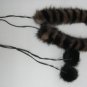 BLACK & BROWN COL BLOCKED SCARF WITH BLACK POM POM TRIM