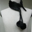 BLACK REX COLLAR SCARF WITH MATCHING SATIN STRIPE TRIM WITH POMPOM END