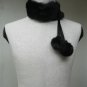BLACK REX COLLAR SCARF WITH MATCHING SATIN STRIPE TRIM WITH POMPOM END