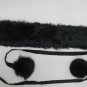 BLACK REX COLLAR SCARF WITH MATCHING SATIN STRIPE TRIM WITH POMPOM END