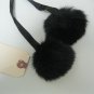 BLACK REX COLLAR SCARF WITH MATCHING SATIN STRIPE TRIM WITH POMPOM END
