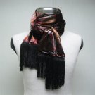 UNISEX ITALIAN PRINTED ART DECO SILK SCARF WITH BLACK FRINGE (C)-SIZE 60" X 12"