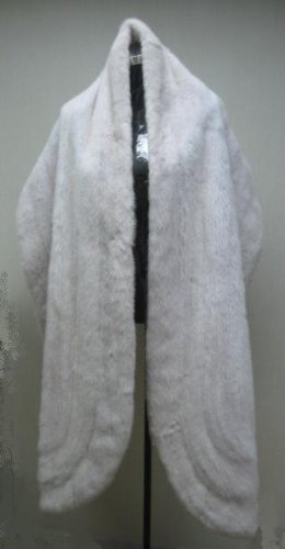 LADIES WHITE FEMALE MINK DIRECTIONAL LONG STOLE   - 25372  (SIZE 100" X 17")