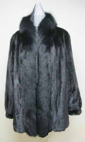 LADIES BLACK MINK STROLLER W/FOX TUXEDO - 66023(o) available size in 12/14/16/