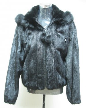 LADIES BLACK US MINK DETACHABLE HOOD JACKET TRIM WITH FOX- 66666 (SIZE 12)