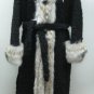 LADIES BLACK KARAKUL LAMB COAT FIXED HOOD TRIM WITH COYOTE - 62413 (SIZE 42)