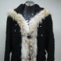 LADIES BLACK KARAKUL LAMB COAT FIXED HOOD TRIM WITH COYOTE - 62413 (SIZE 42)