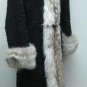 LADIES BLACK KARAKUL LAMB COAT FIXED HOOD TRIM WITH COYOTE - 62413 (SIZE 42)
