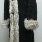 LADIES BLACK KARAKUL LAMB COAT FIXED HOOD TRIM WITH COYOTE - 62413 (SIZE 42)
