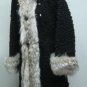 LADIES BLACK KARAKUL LAMB COAT FIXED HOOD TRIM WITH COYOTE - 62413 (SIZE 42)