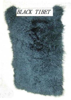 LAMB -  DYED BLACK TIBET LAMB PLATE- DRESSED GENUINE FUR SKIN(est 44" X 20")