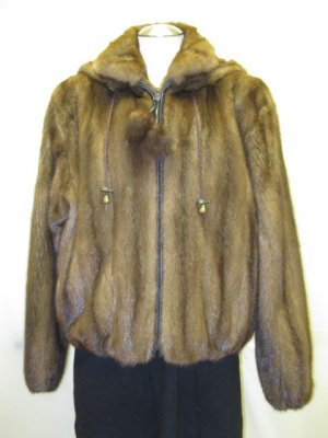 LADIES CUTE MAHOGANY US  MINK DETACHABLE HOODIE JKT-59096(o) SIZE M