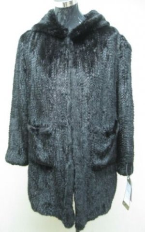 LADIES BLACK SEMI SHEARED MINK SECTION JACKET (RS-05) szXL