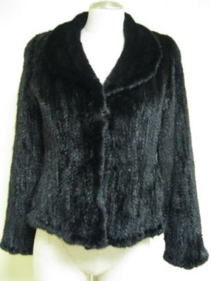 LADIES NATURAL BLACK KNITTED USA MINK JACKET - HF10226(SZ F = M)