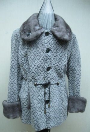 LADIES GREY GROOVED SHEARED MINK REVERSIBLE WOVEN JACKET (C3103)-SZ M