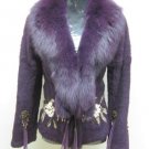 LADIES DYED PURPLE SHEARED REX JACKET TRIM WITH FOX (WE0737) SZ M