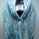 LADIES CUTE & FASHION DYED SKYBLUE  FOX SCARF TRIM WITH SILK RIBBON