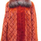 LADIES RED CHECK MINK JACKET TRIM WITH RACCOON COLLAR & CUFF-DND105(o) SZ10 = M
