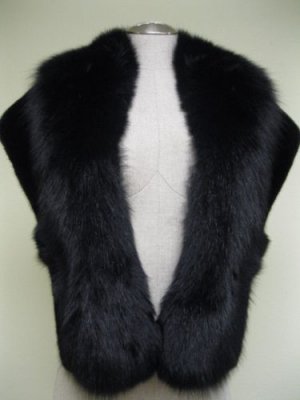 LADIES BLACK MINK STOLE TRIM WITH FOX FUR - DND104 (o) SIZE F