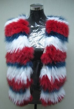 LADIES FOX THREE COL BLOCK KNITTED OPEN FRONT VEST - 67234 (SIZE F)