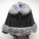 LADIES DK. GREEN SHEARED MINK CAPE TRIM WITH FOX  - 67117 ( SZ F)
