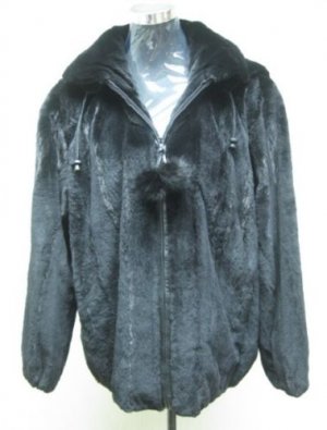 LADIES BLACK US SEMI SHEARED MINK DETACHABLE HOOD JACKET-67141 (SIZE L)