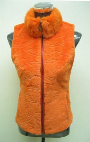 LADIES DYED ORANGE SHEARED REX VEST(HHO9) - SIZE F = S