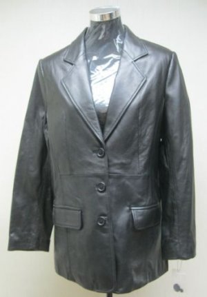 DISPOSAL LEFTOVER STOCK - LADIES BLACK PIG NAPPA LEATHER BLAZER (SIZE M)