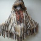 LADIES KNITTED FINLAND HARE REX HOODIE CAPE TRIM WITH FOX - HF0706241(SZ F)