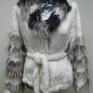 LADIES WHITE KNITTED FINLAND REX JACKET TRIM WITH FOX - HF0706242(SZ 12)