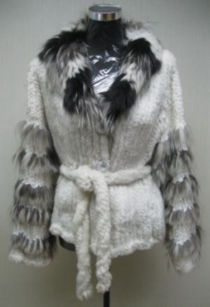 LADIES WHITE KNITTED FINLAND REX JACKET TRIM WITH FOX - HF0706242(SZ 12)