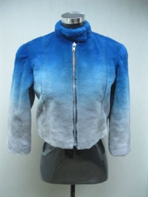 LADIES MOTORCYCLE SHORT MINK JACKET WITH DEGRADE BLUE TO GRAY (AM-3)SIZE M)sz S