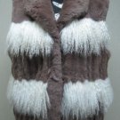 LADIES DYED PASTEL REX TRIM WITH WHITE LONG HAIR TIBET LAMB VEST-67249 (SIZE 12)