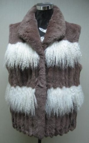 LADIES DYED PASTEL REX TRIM WITH WHITE LONG HAIR TIBET LAMB VEST-67249 (SIZE 12)