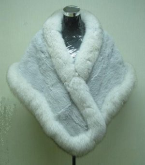 LADIES GREY SHEARED REX CAPE TRIM WITH FOX (WE0731) sz M