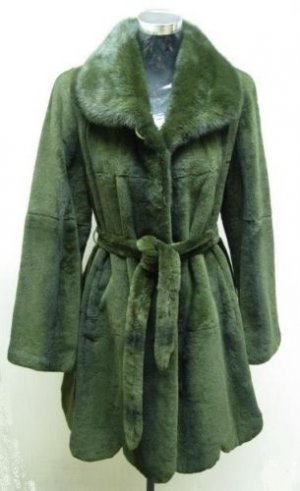 LADIES DYED GREEN REX JACKET TRIM WITH MINK SKIN (TS1367r) SZ 32=M