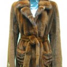 LADIES BROWN REX JACKET TRIM WITH MINK COLLAR (TS446 ) SZ 38 = M